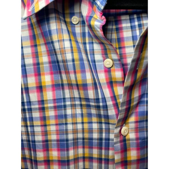 Peter Millar Mens Short Sleeved Button Up Plaid Casual Shirt Size L - Picture 3 of 4